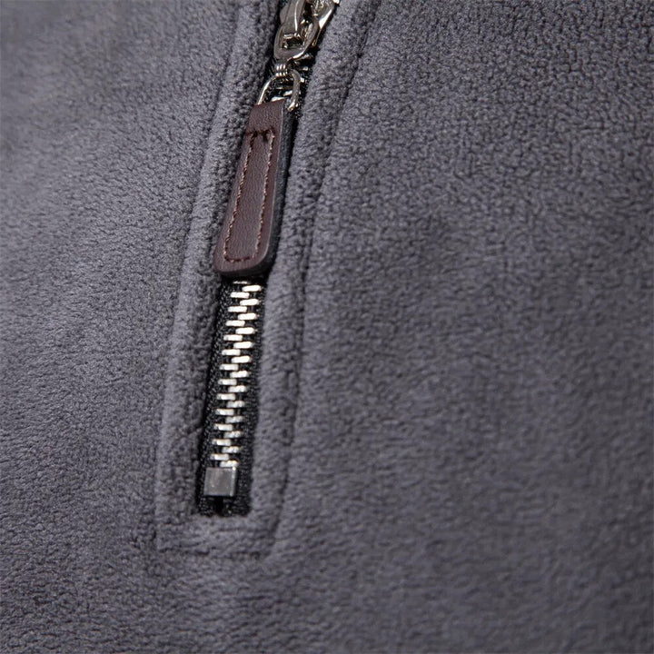 Classic men's half-zip long sleeve pullover sweater, featuring a stand collar for timeless casual style.