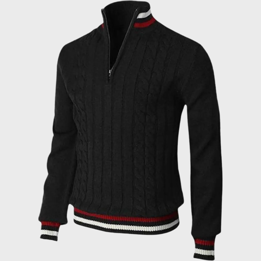Men's half zip pullover sweater in a smart casual design for comfortable everyday wear.