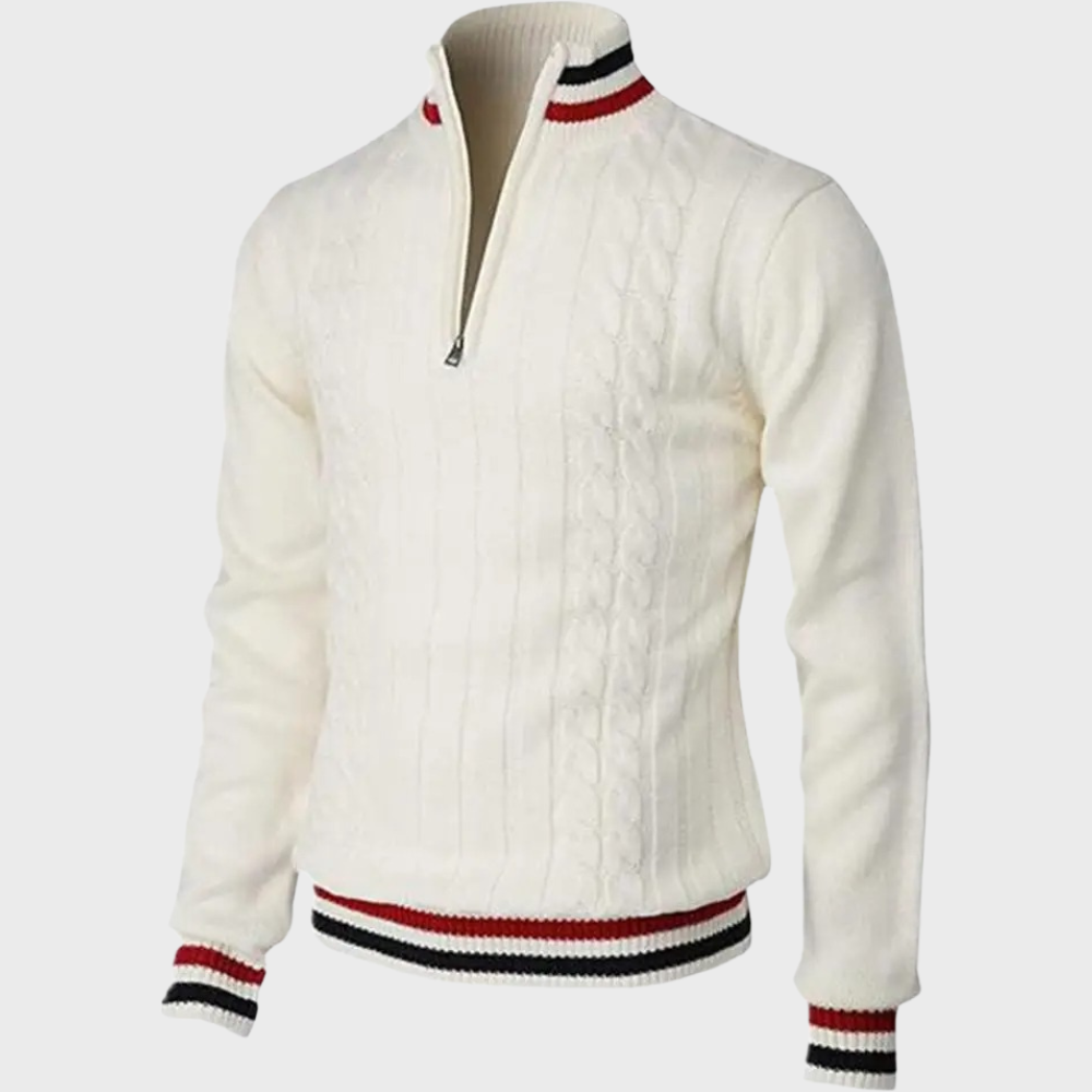 Comfortable and breathable men's pullover sweater with a modern half zip closure.