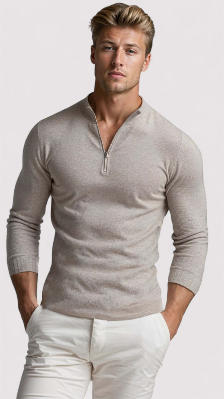 Men's half-zip pullover sweater, perfect for effortless layering & versatile style.