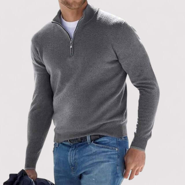 Cozy men's long sleeve half-zip sweater, great for everyday comfort and versatile layering.