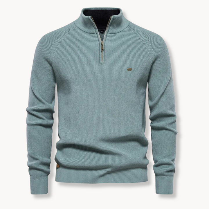 Casual and warm: Men's ribbed knit sweater with a comfortable mock neck and half zip.