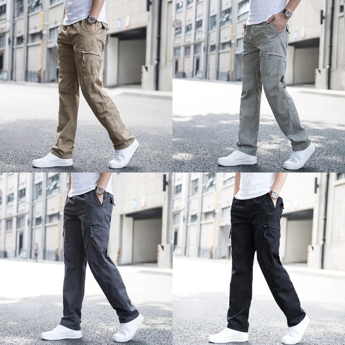 Fashionable men's Hamilton relaxed fit cargo pants, featuring multi-pockets for utility and casual streetwear.