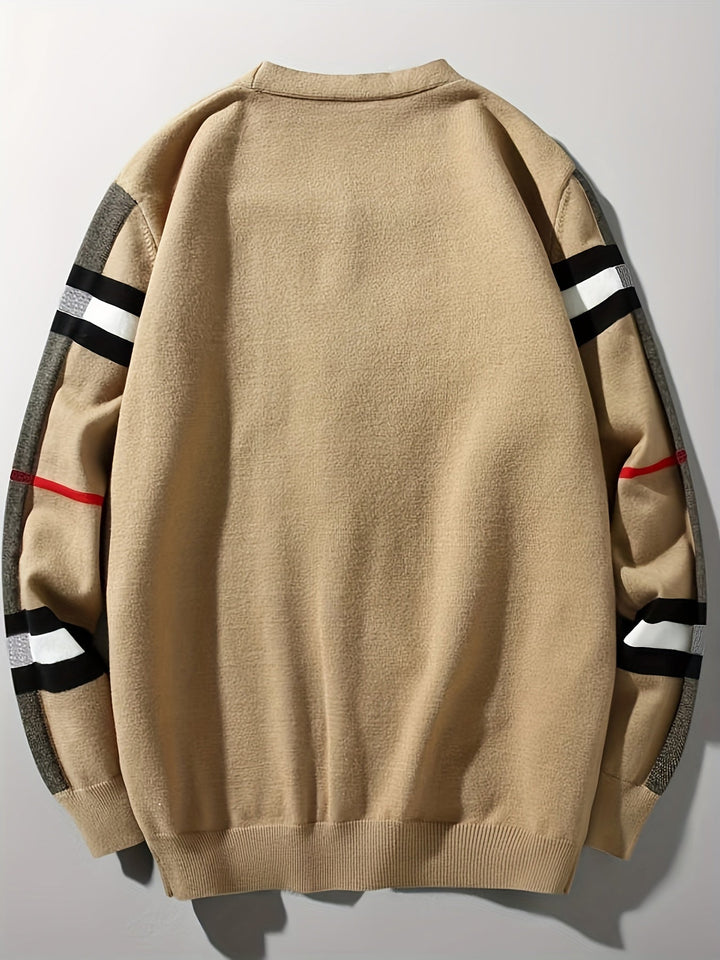 Handcrafted men's knit cardigan, artisan quality, button-front, premium men's fashion piece.