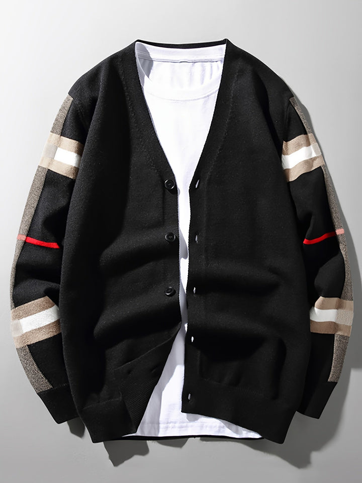 Comfort-focused men's knit button cardigan, soft handcrafted design, ideal for everyday luxury.