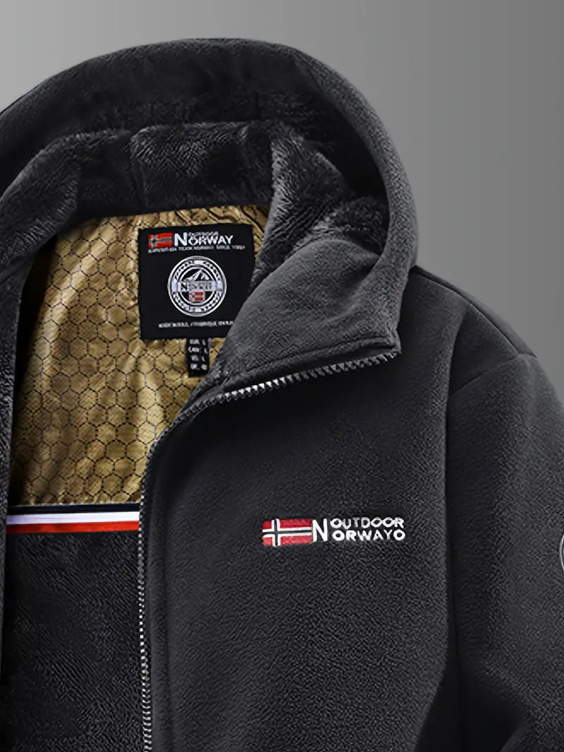 Front view of the men's windproof thermal jacket, ideal for outdoor activities.
