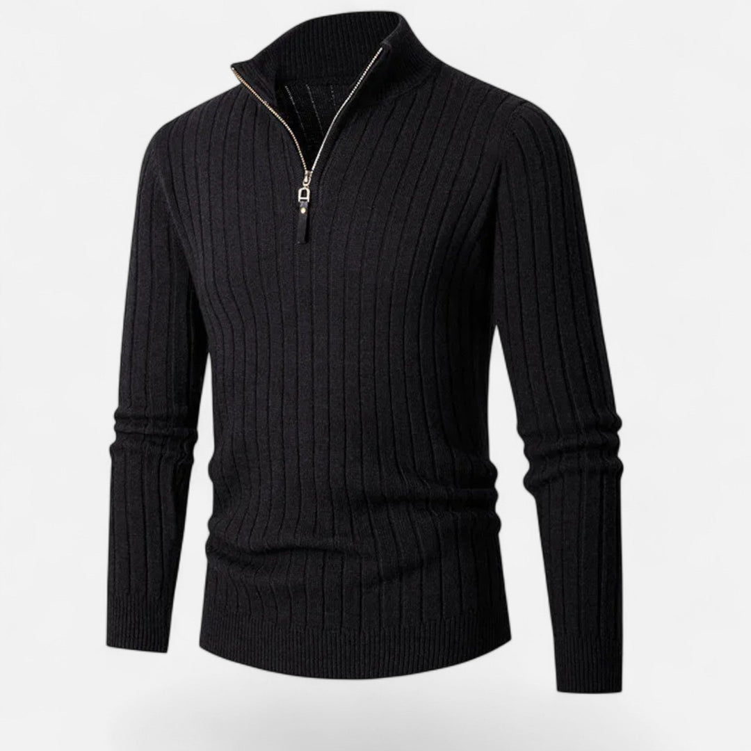 Men's Heritage Vertical-Bar Half-Zip Knit Sweater, a classic long sleeve for sophisticated style.