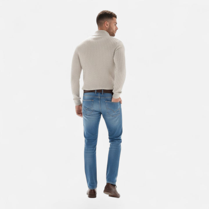 Men's Heritage Half-Zip Knit Sweater, vertical bar pattern, versatile long sleeve fall/winter fashion.
