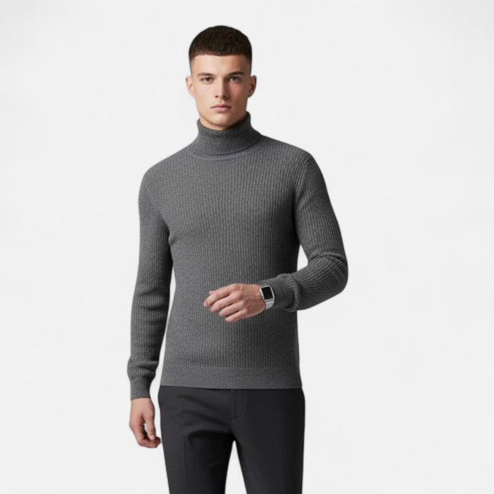 Warm camel oversized pullover sweater for men. Features a high lapel & relaxed fit for ultimate cold-weather comfort.