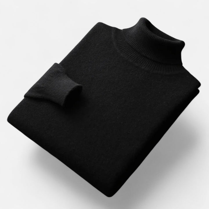 Grey men's oversized pullover sweater with high lapel. A sophisticated layering piece for autumn fashion.