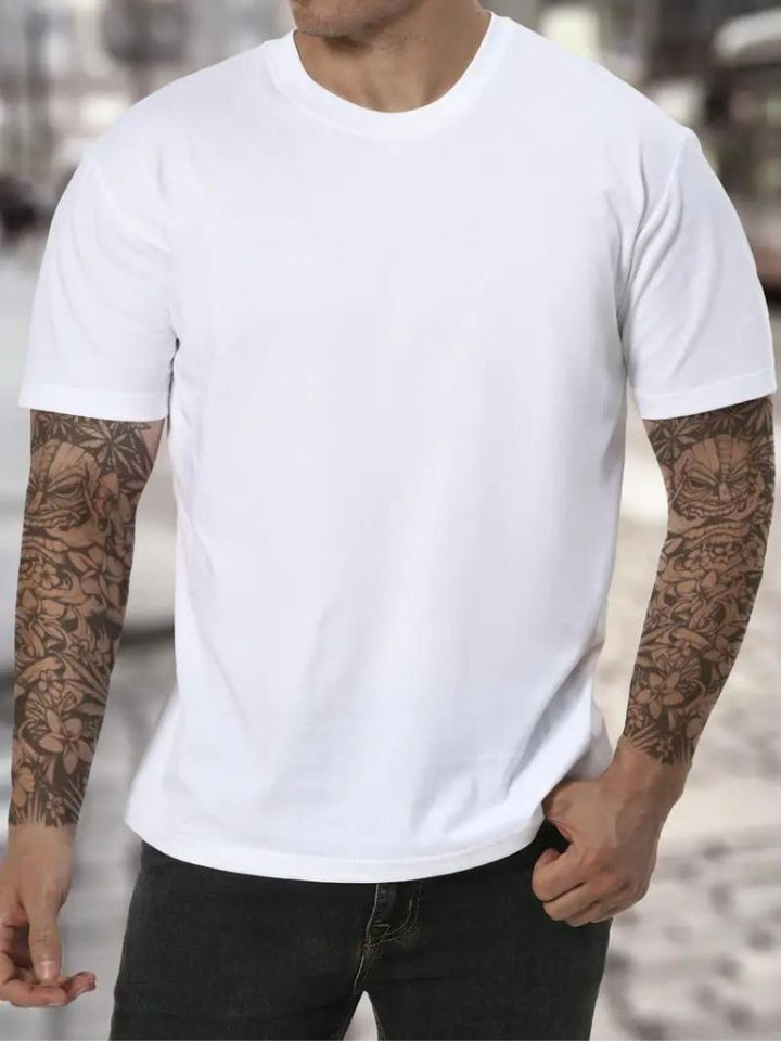 White men's high neck long sleeve basic tee, soft everyday layering top for men's fashion.