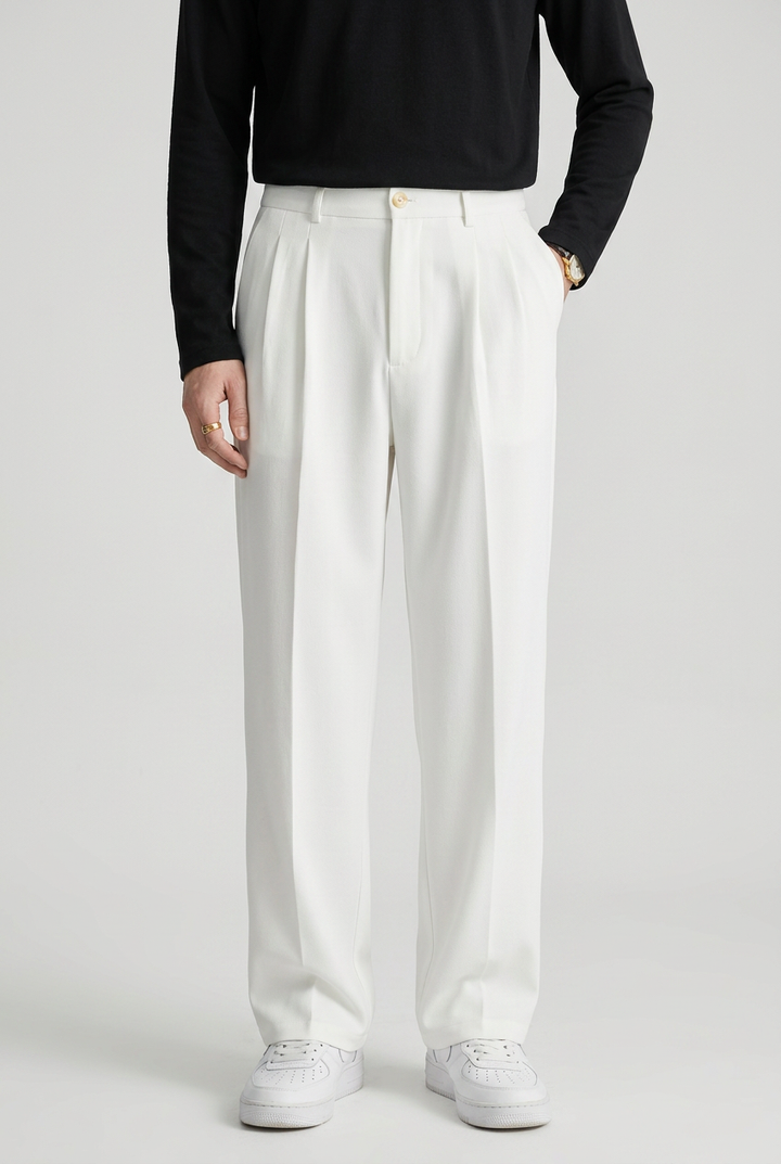 Men's high waist straight leg formal pants, featuring a tailored fit for professional office wear & smart casual events.