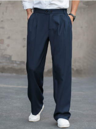 Relaxed fit men's wide-leg pleated trousers, perfect for formal events or elegant everyday fashion.