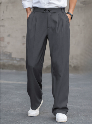 Stylish men's high-waisted pleated wide-leg pants, offering a modern dressy look for formal or casual wear.