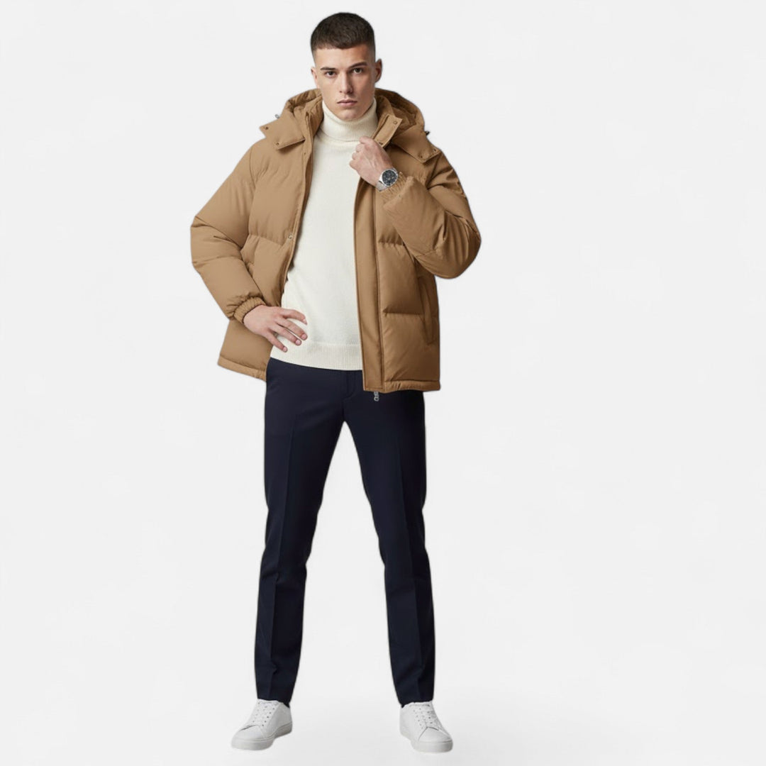 Casual men's hooded padded jacket, a must-have for winter outerwear and comfortable everyday men's style.