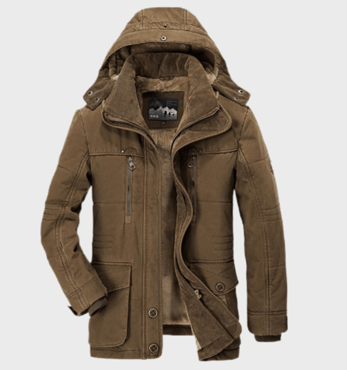 Ultimate men's hooded winter parka jacket for warmth & style. Cold weather outerwear with multi-pockets.