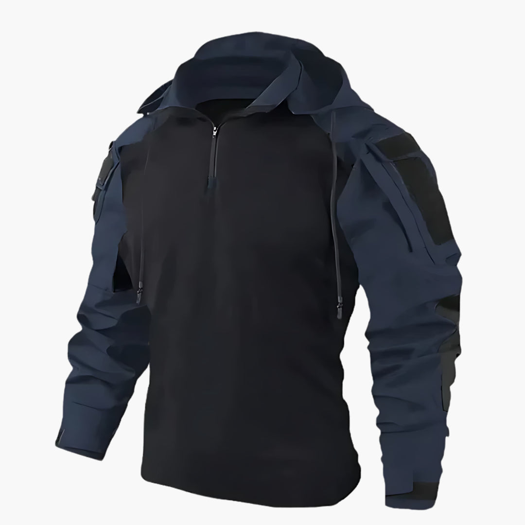 Menswear camouflage hooded jacket, a versatile tactical jacket for cold weather activities.