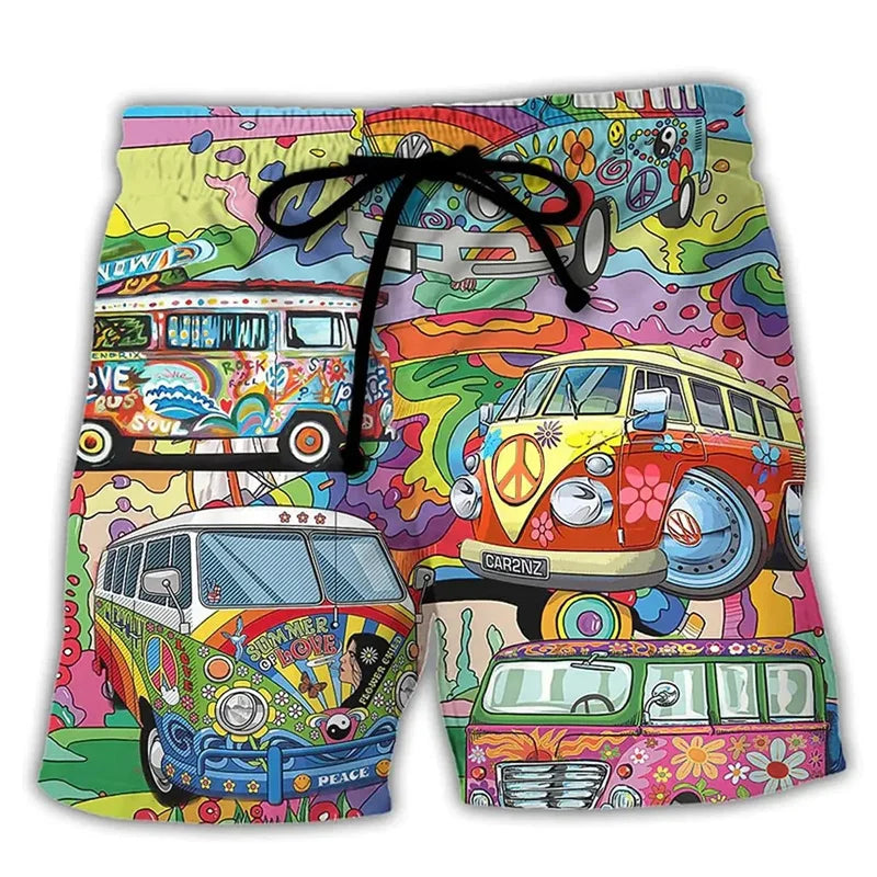 Men's Idris swim shorts featuring a unique graffiti print. Ideal for beach, pool, and summer style. Adjustable waist.