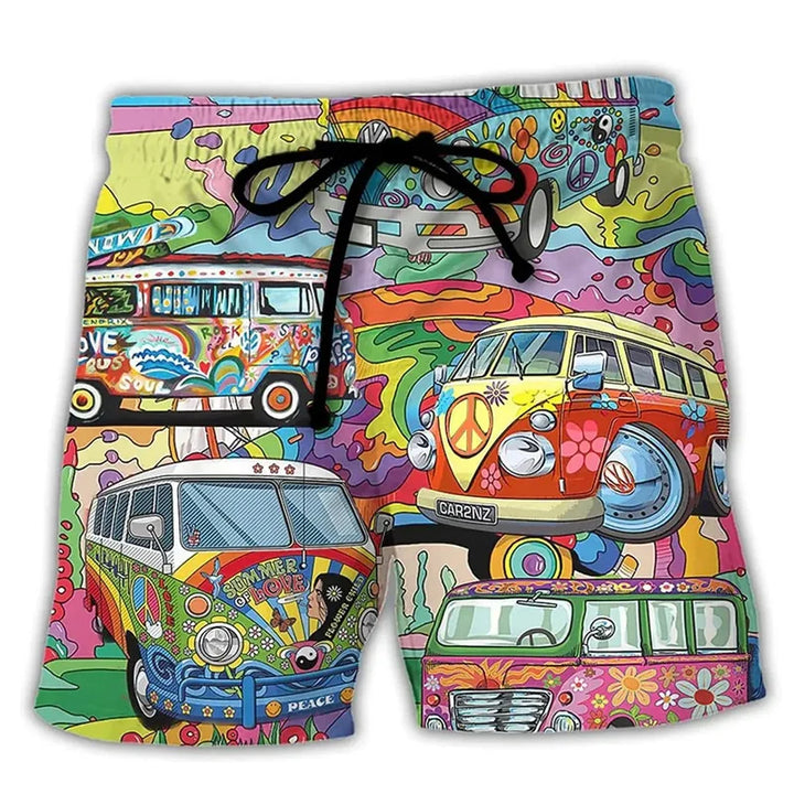 Men's Idris swim shorts featuring a unique graffiti print. Ideal for beach, pool, and summer style. Adjustable waist.