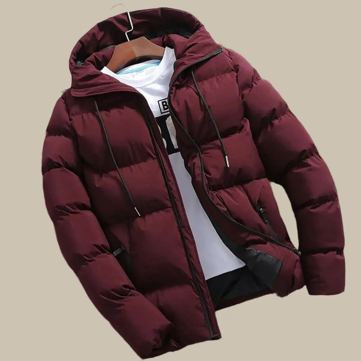 Warm men's hooded puffer jacket, designed for ultimate winter protection & a modern casual look.