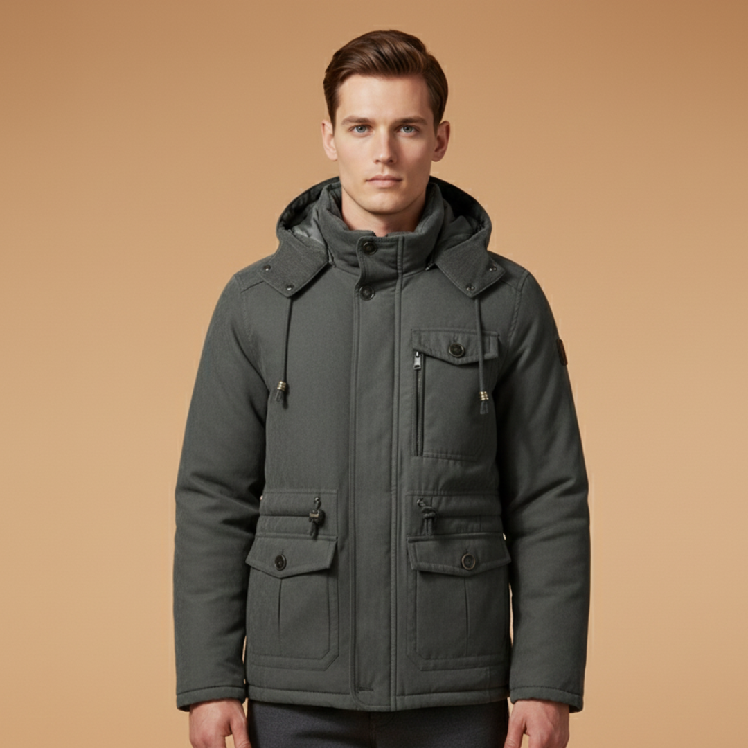 Men's insulated jacket with windproof zip. Versatile casual outerwear, perfect for winter & fall fashion.