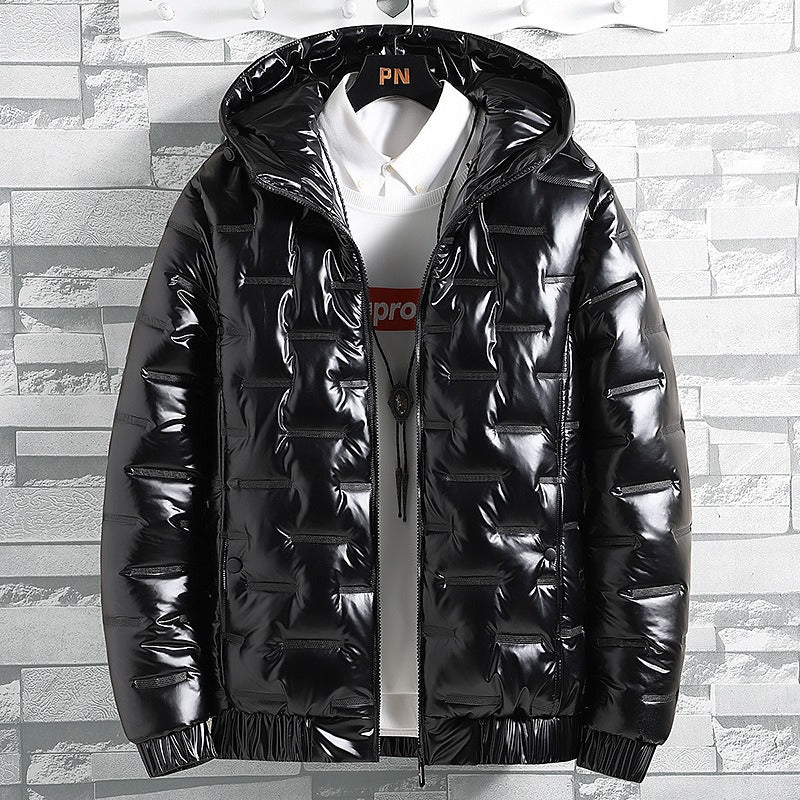 Stylish men's hooded quilted jacket, a versatile casual thermal outerwear piece for modern winter fashion.