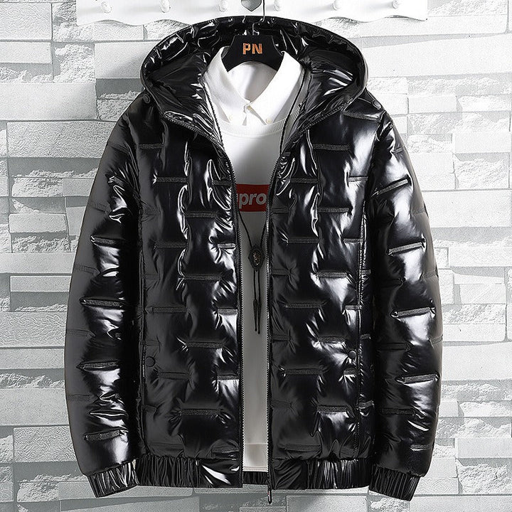 Stylish men's hooded quilted jacket, a versatile casual thermal outerwear piece for modern winter fashion.
