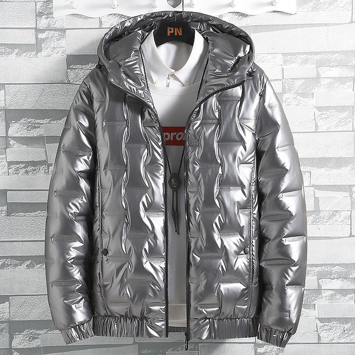 Durable men's quilted winter coat featuring an insulated design, practical hood, and comfortable fit for cold.