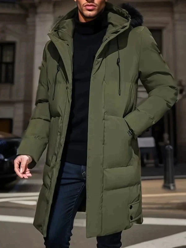 High-performance men's insulated parka, waterproof & padded. Designed for severe winter cold & outdoor protection.