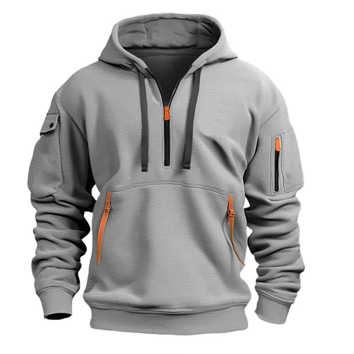Close-up of the full zipper on the Men's Jamie sports hoodie for easy wear.