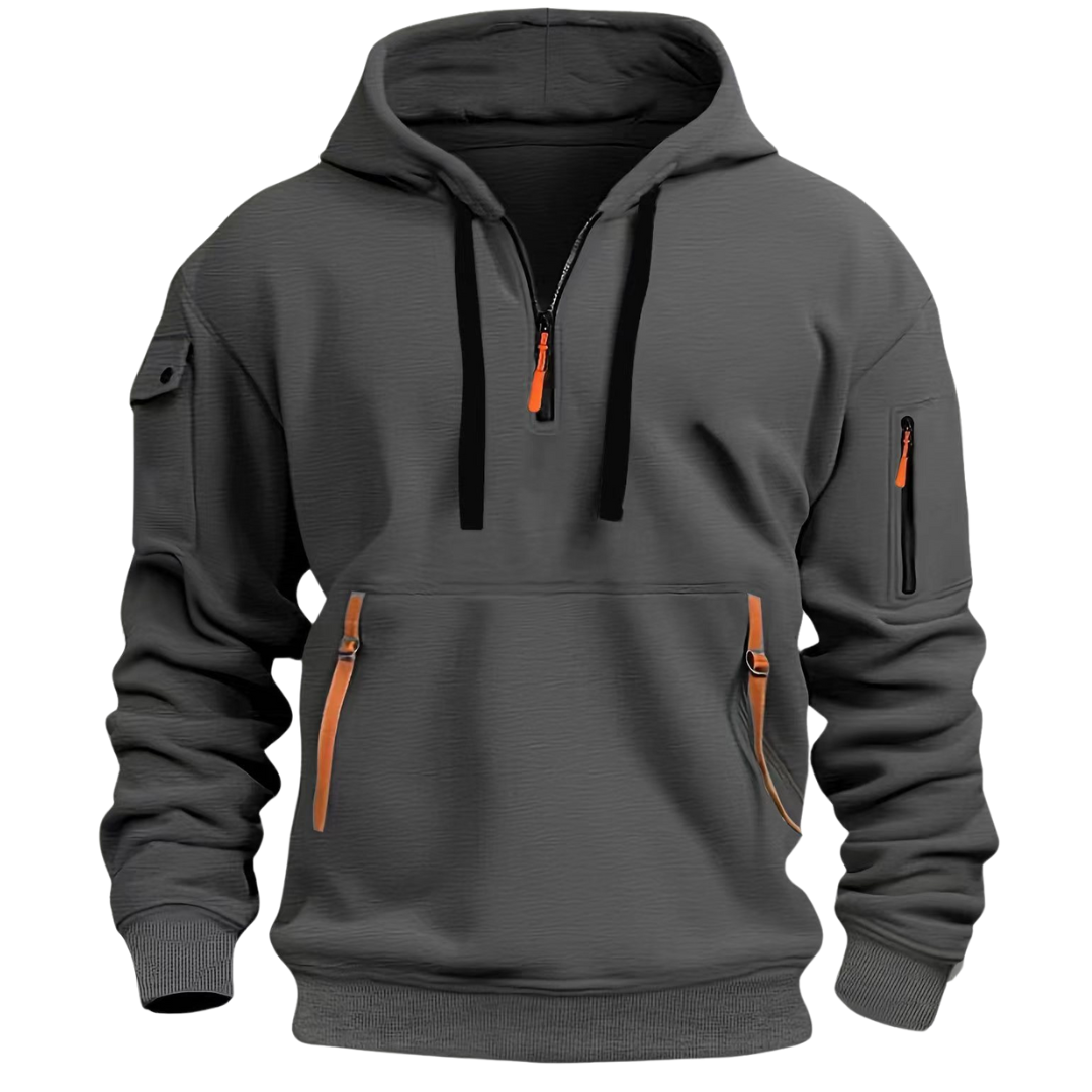 Detail of the zipper pockets on the Men's Jamie comfortable fit hoodie.
