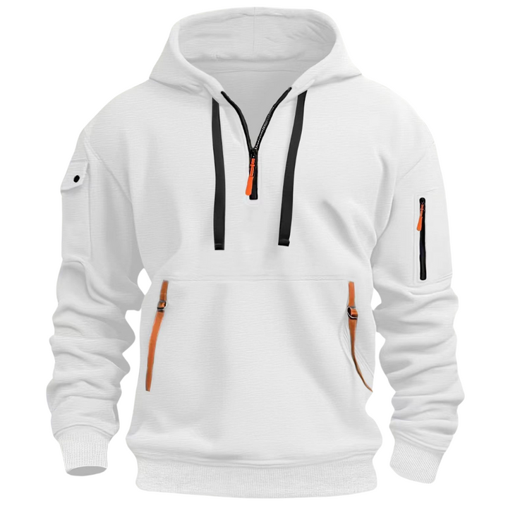 Comfortable fabric texture of the Men's Jamie zip front hoodie for men.