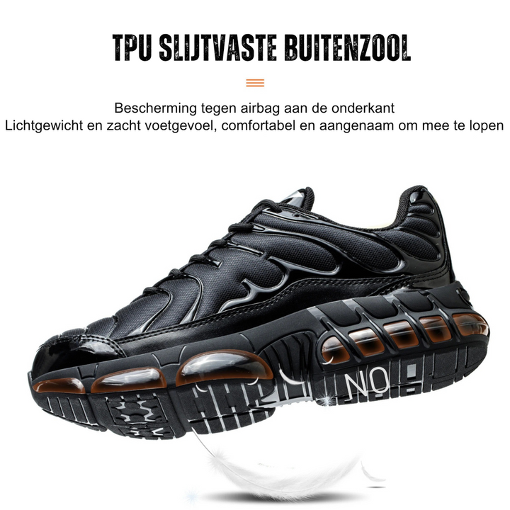 Durable men's safety boots with steel toe cap, ideal for construction work.