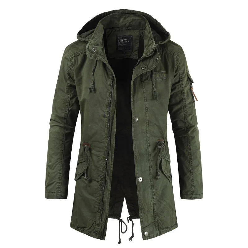Stylish men's padded parka in khaki. Fashionable, warm winter jacket & windbreaker for everyday wear.