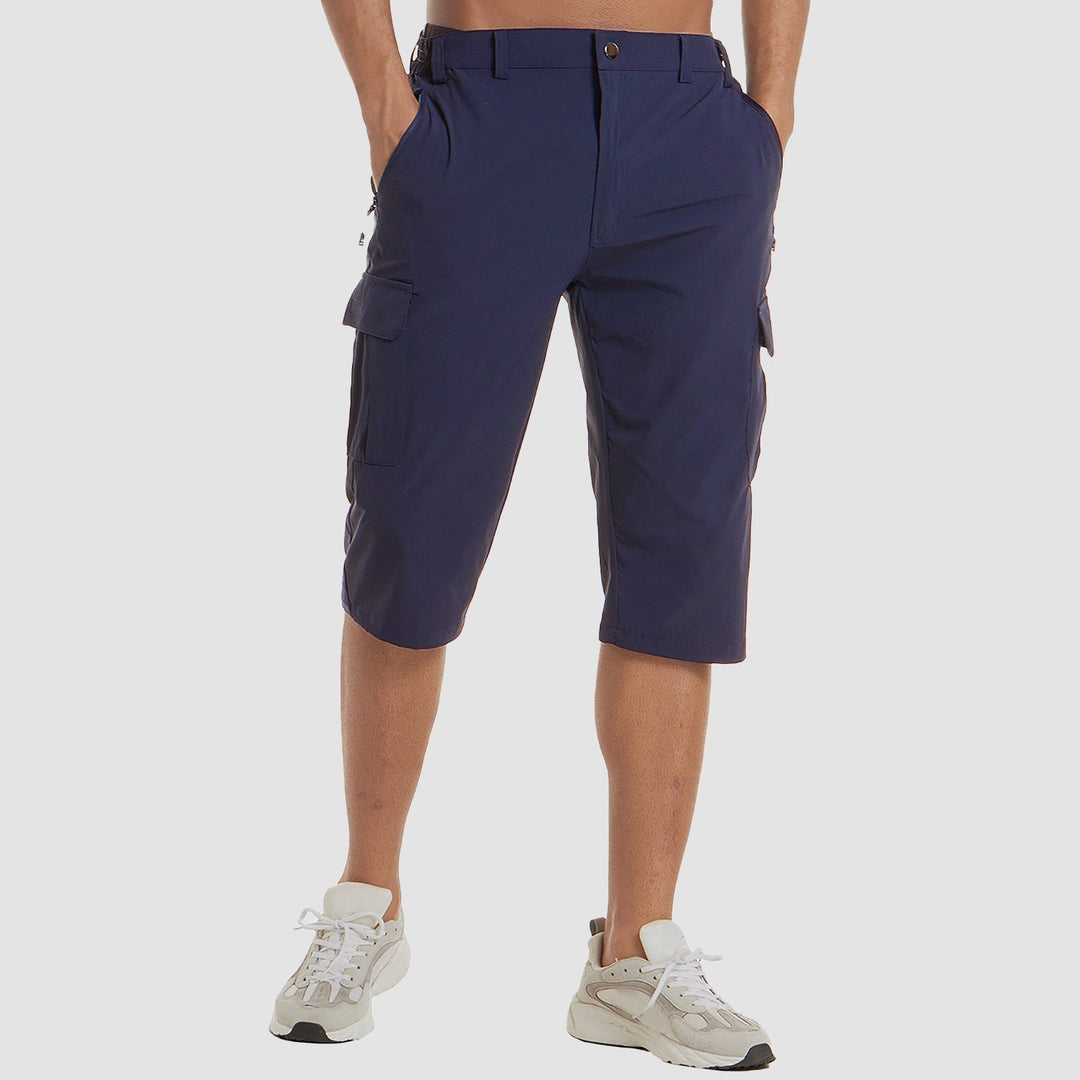 Men's knee-length cargo shorts, ideal for casual summer style, outdoor wear, and warm weather activities.