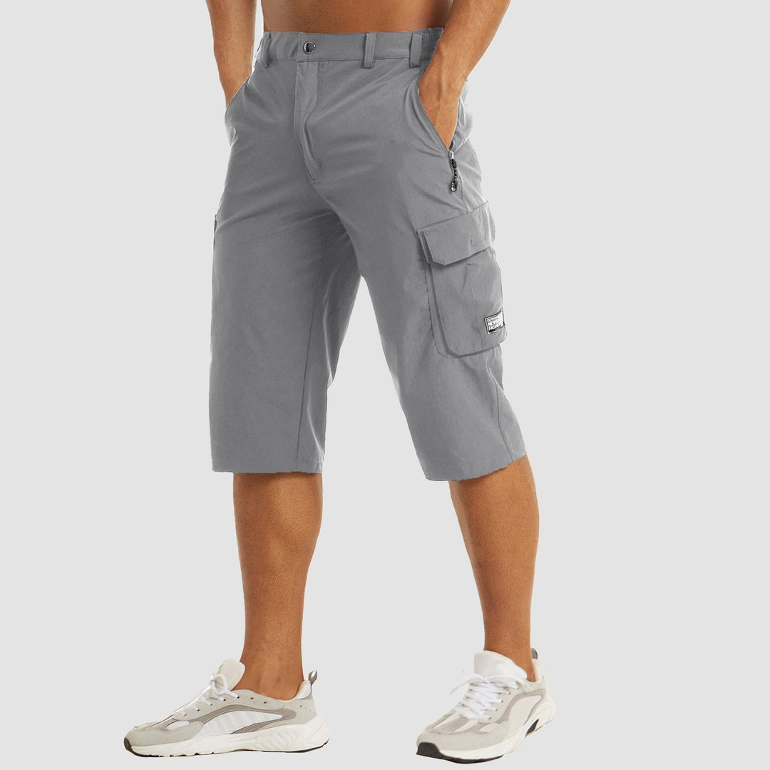 Comfortable men's knee-length cargo shorts for a relaxed casual summer look and warm weather style.
