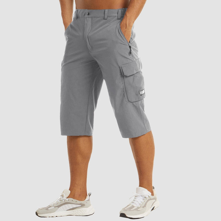 Comfortable men's knee-length cargo shorts for a relaxed casual summer look and warm weather style.