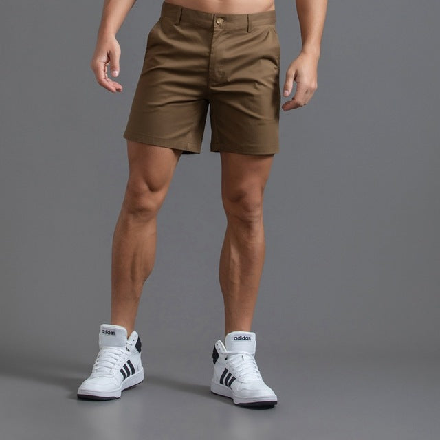 Men's casual knee-length chino shorts, a comfortable summer apparel essential.
