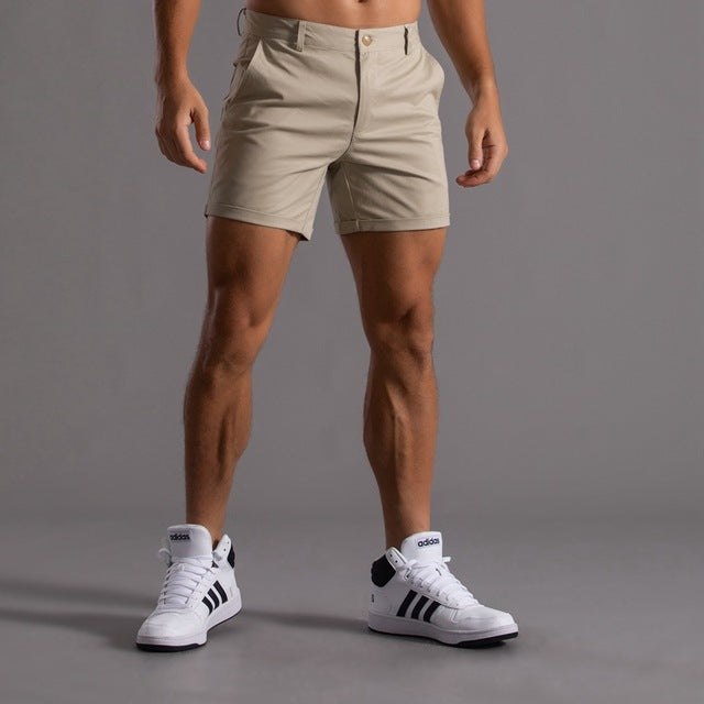 Modern men's knee-length chino shorts, perfect for relaxed summer fashion.
