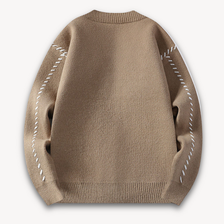 Ultra-cozy men's knitted cardigan sweater, a warm button-up for winter layering and casual comfort.
