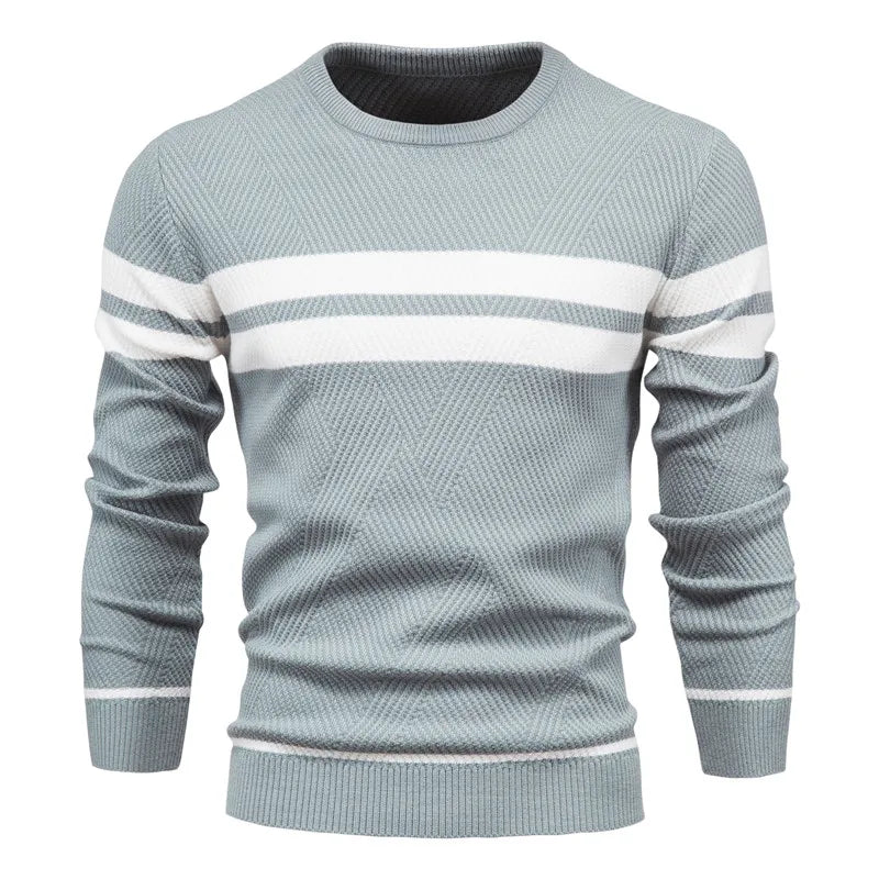Classic men's knitted crew neck sweater, a timeless addition to any menswear collection.