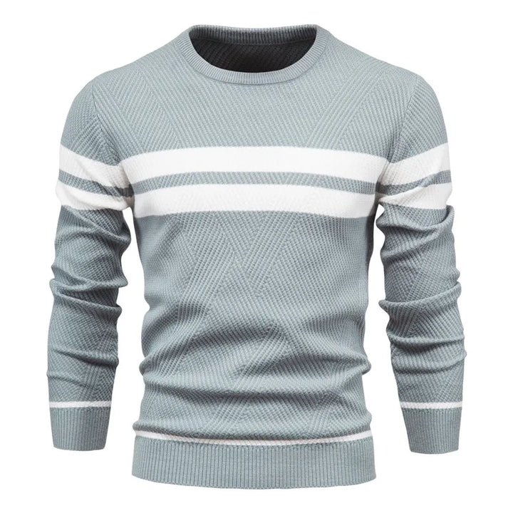 Classic men's knitted crew neck sweater, a timeless addition to any menswear collection.