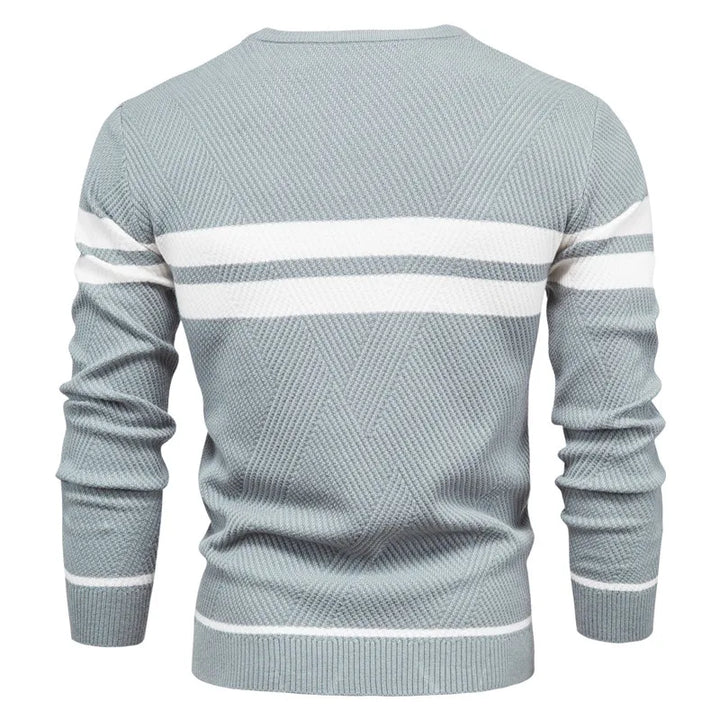 Finely knitted crew neck sweater for men, soft and stylish for everyday fashion.