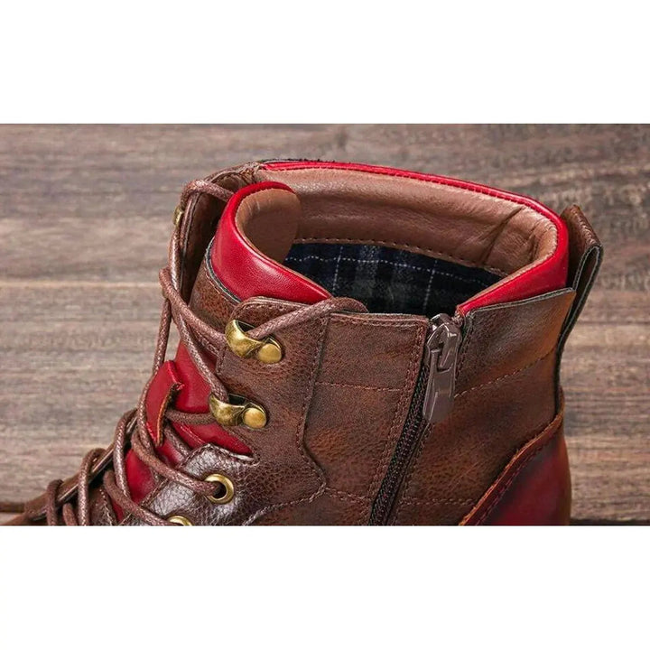 Smart casual men's leather oxford ankle boots, modern lace-up design with side zip.