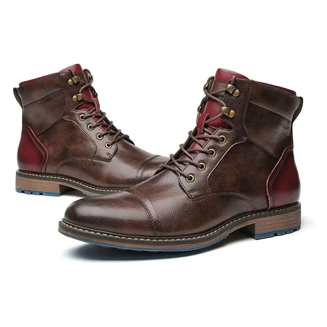 Versatile men's leather oxford ankle boots, lace-up front, side zip, ideal for professional style.