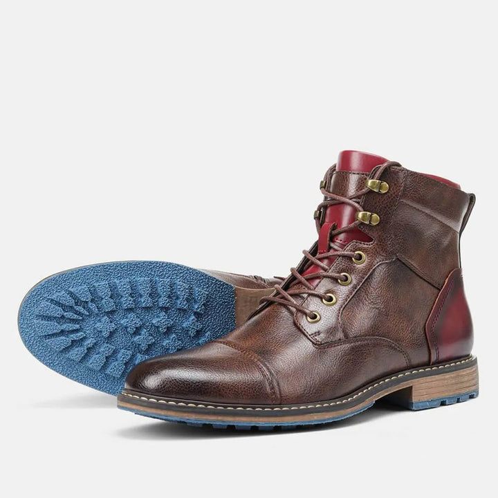 Stylish men's leather dress boots, oxford lace-up ankle cut for modern casual looks.