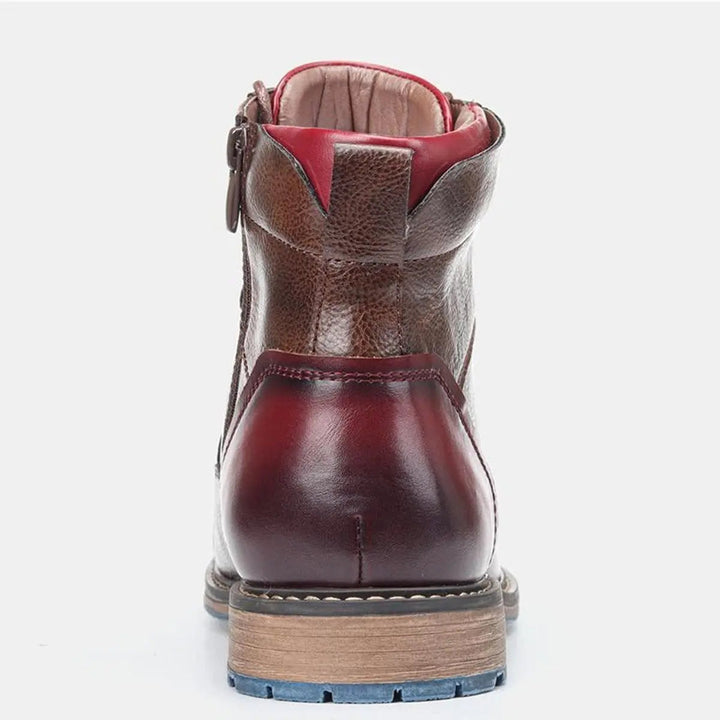 Classic men's leather oxford ankle boots with lace-up and convenient side zip, smart casual.