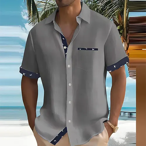 Close-up of the Liam men's short sleeve shirt fabric, highlighting its lightweight & breathable texture.