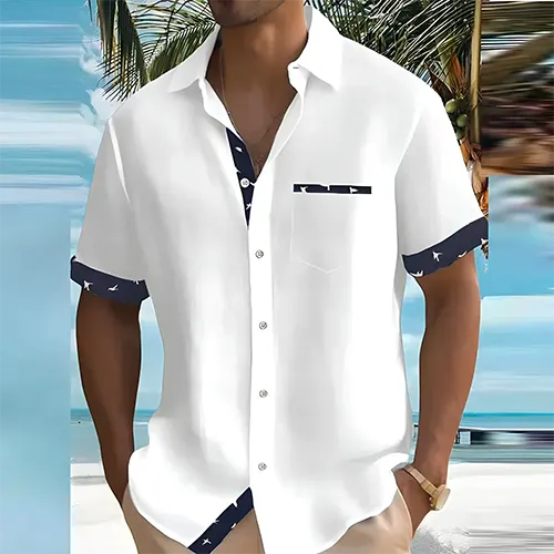 Front view of the men's Liam short sleeve shirt in white, perfect for stylish summer casual wear.