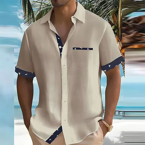 Man in the Liam breathable short sleeve shirt, demonstrating its comfortable and lightweight feel.